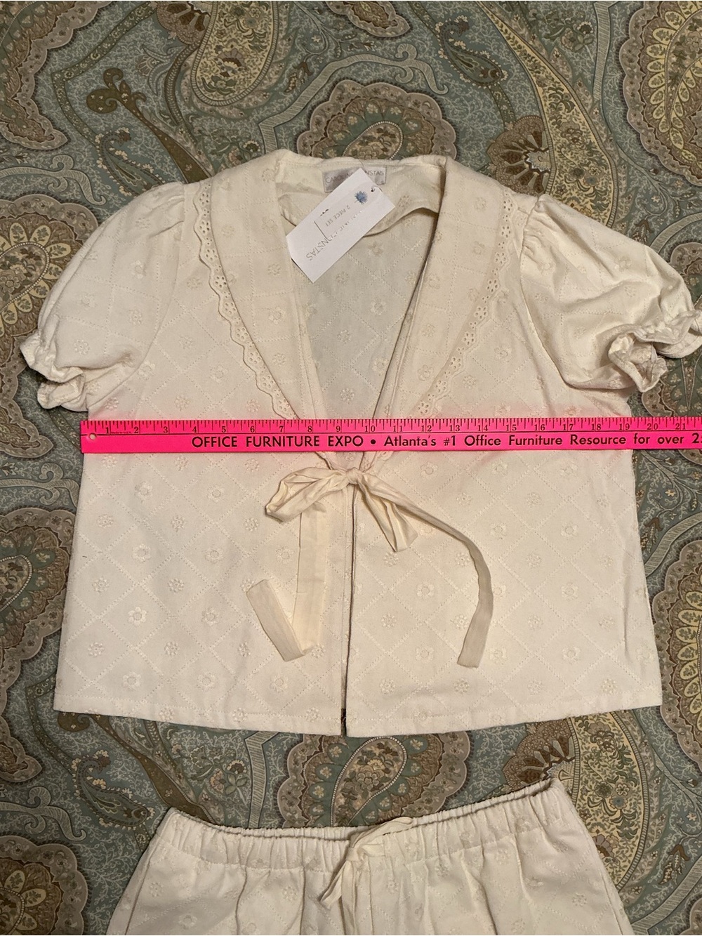 Caroline Constas XS Eyelet Denim Set Matching Shorts & Tie Front Top NWT - Picture 9 of 15